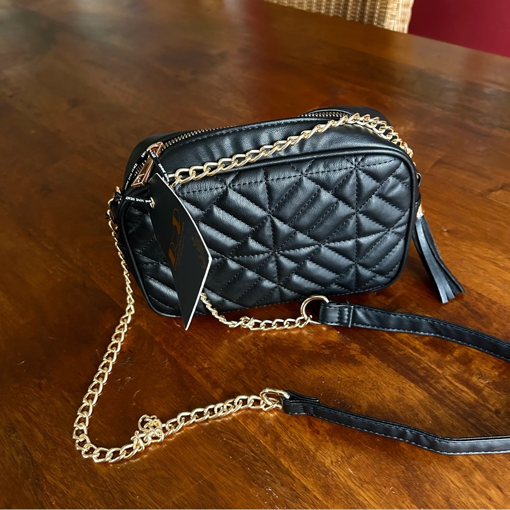 NEW Black Quilted faux leather crossbody / purse / handbag with gold hardware